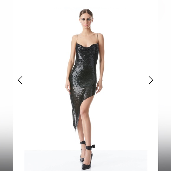 Alice & Olivia Harmony Chainmail Asymmetric Black Dress - Picture 5 of 7